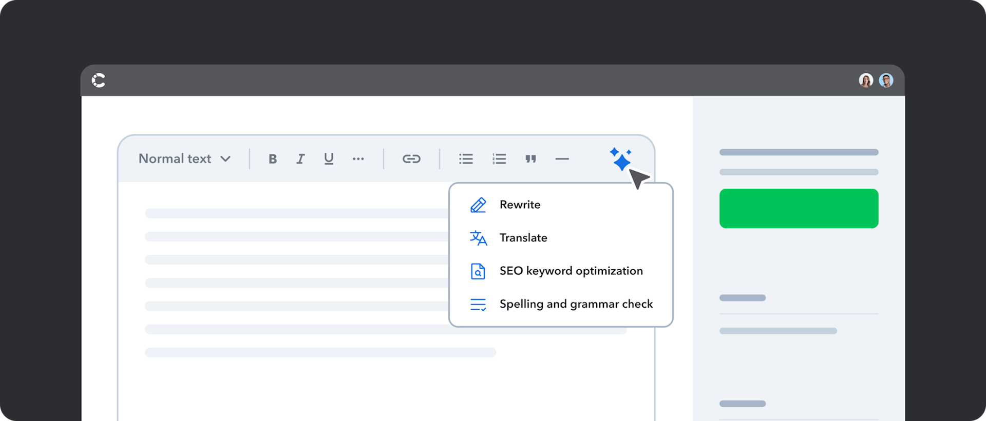 Illustration of AI Actions interface within Contentful