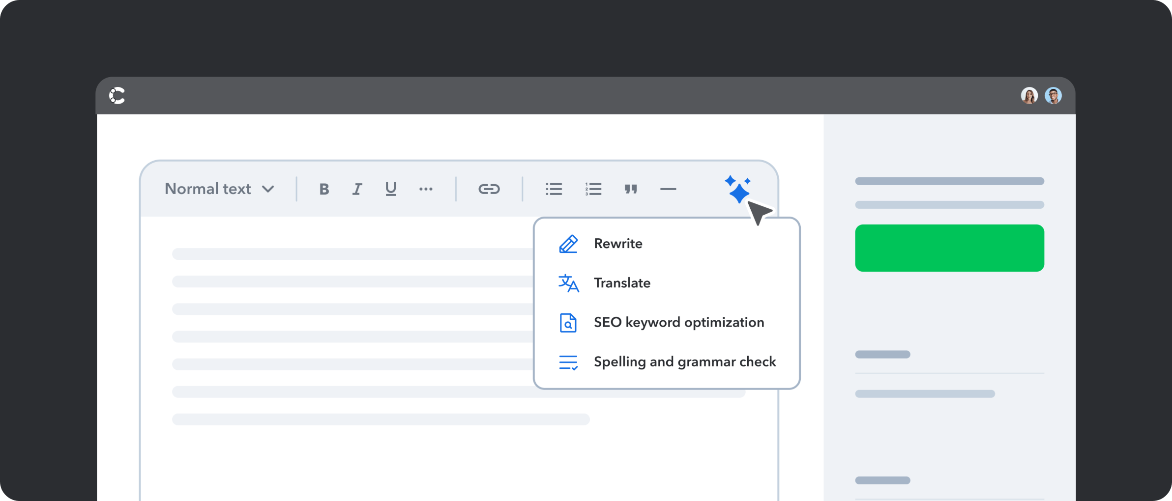 Illustration of AI Actions interface within Contentful